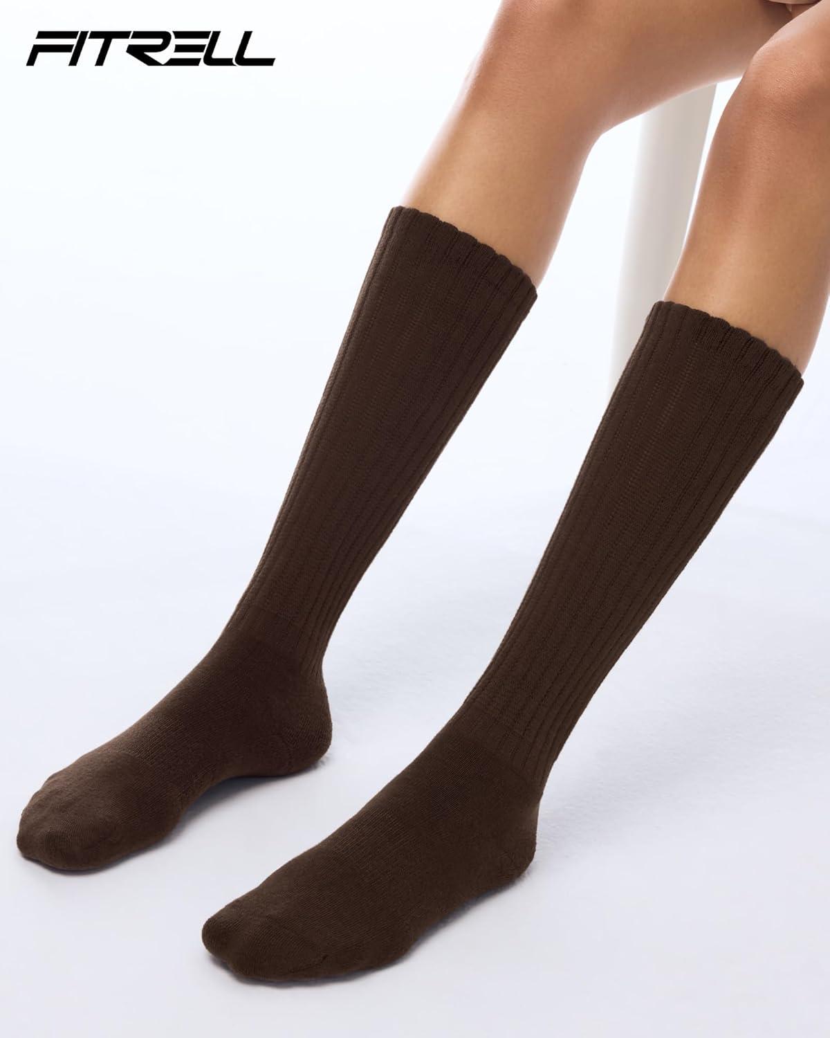 imageFITRELL Slouch Socks for Women 3 Pairs Soft Cotton Knee High Scrunch Tube Boot SocksKhakilight Browndark Brown