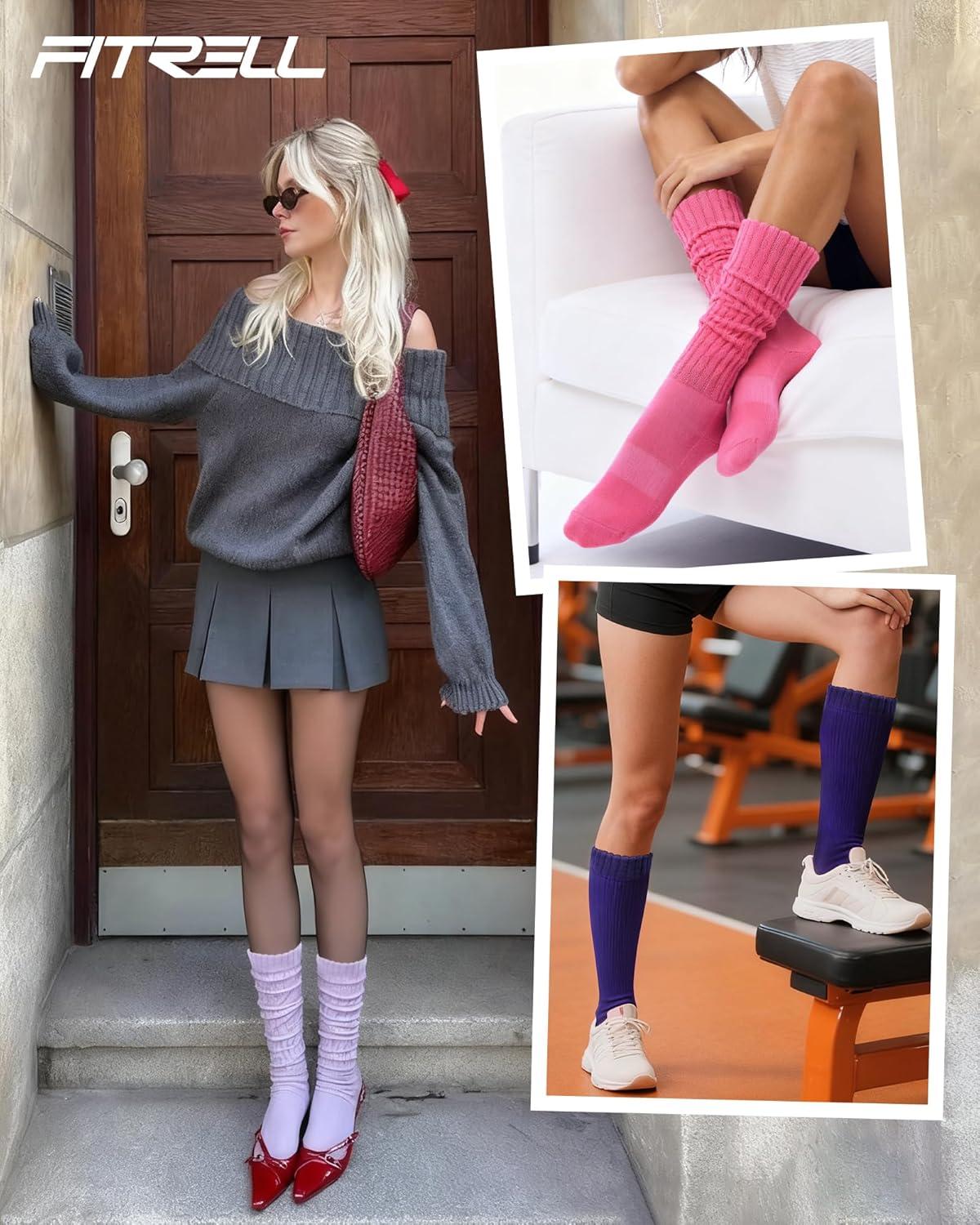 imageFITRELL Slouch Socks for Women 3 Pairs Soft Cotton Knee High Scrunch Tube Boot SocksLight Purplepurplehot Pink