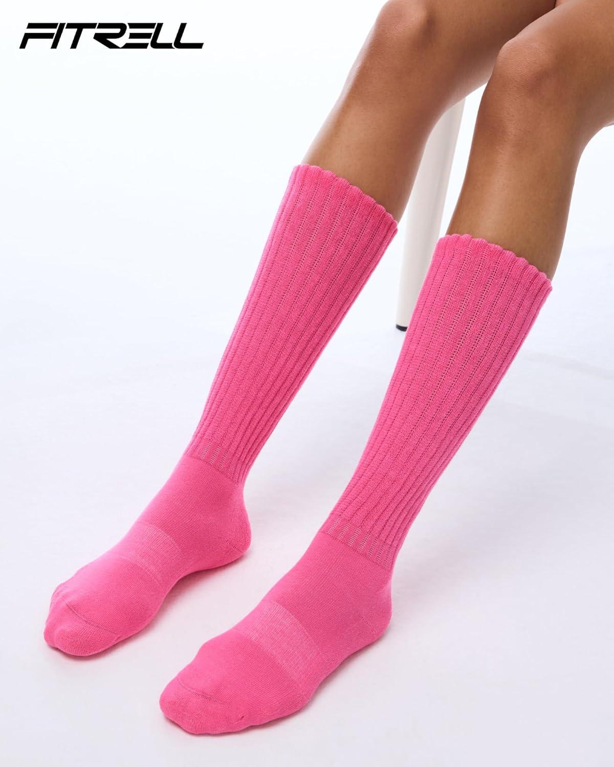 imageFITRELL Slouch Socks for Women 3 Pairs Soft Cotton Knee High Scrunch Tube Boot SocksLight Purplepurplehot Pink