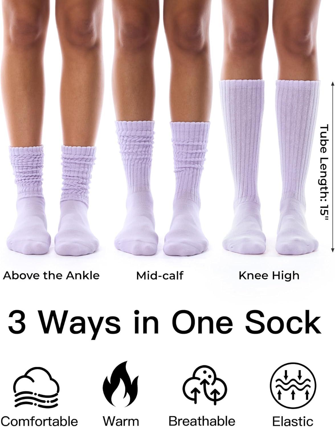 imageFITRELL Slouch Socks for Women 3 Pairs Soft Cotton Knee High Scrunch Tube Boot SocksLight Purplepurplehot Pink