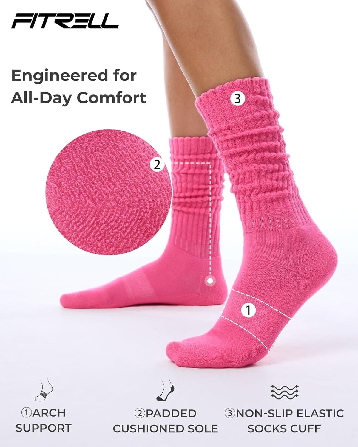 imageFITRELL Slouch Socks for Women 3 Pairs Soft Cotton Knee High Scrunch Tube Boot SocksLight Purplepurplehot Pink