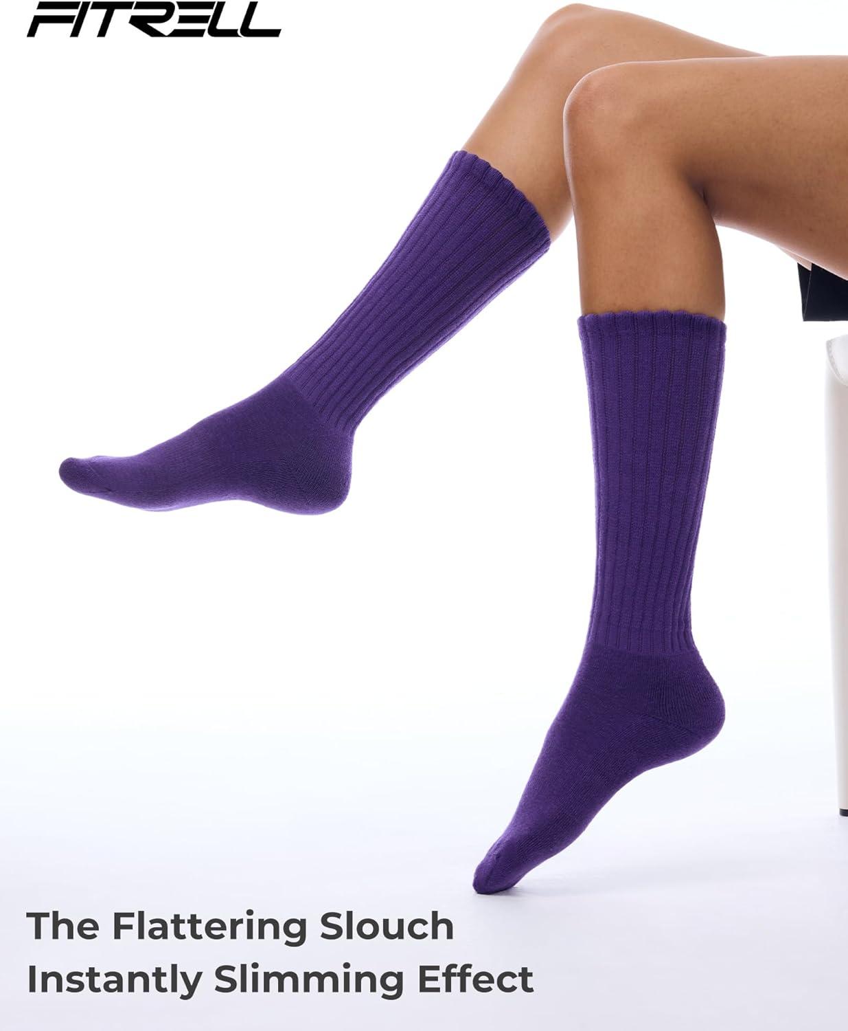 imageFITRELL Slouch Socks for Women 3 Pairs Soft Cotton Knee High Scrunch Tube Boot SocksLight Purplepurplehot Pink