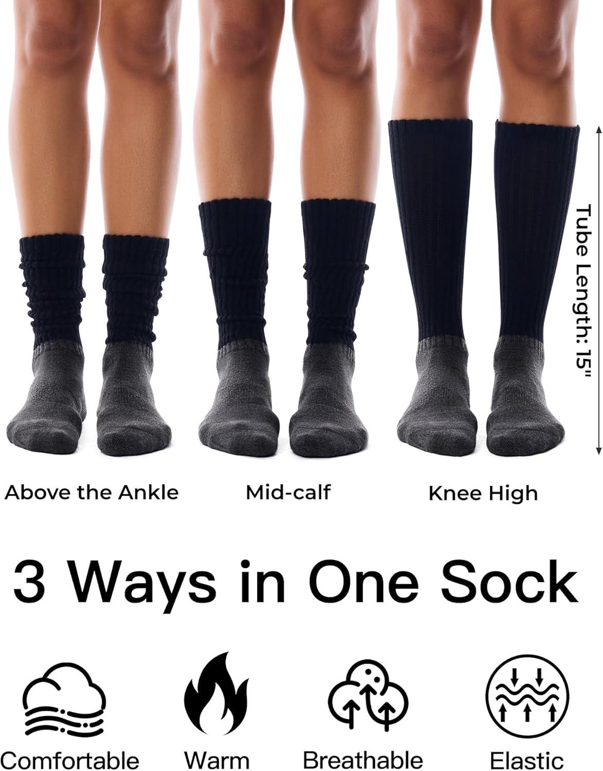 imageFITRELL Slouch Socks for Women 3 Pairs Soft Cotton Knee High Scrunch Tube Boot SocksPurple Greyblack Greygreen Grey