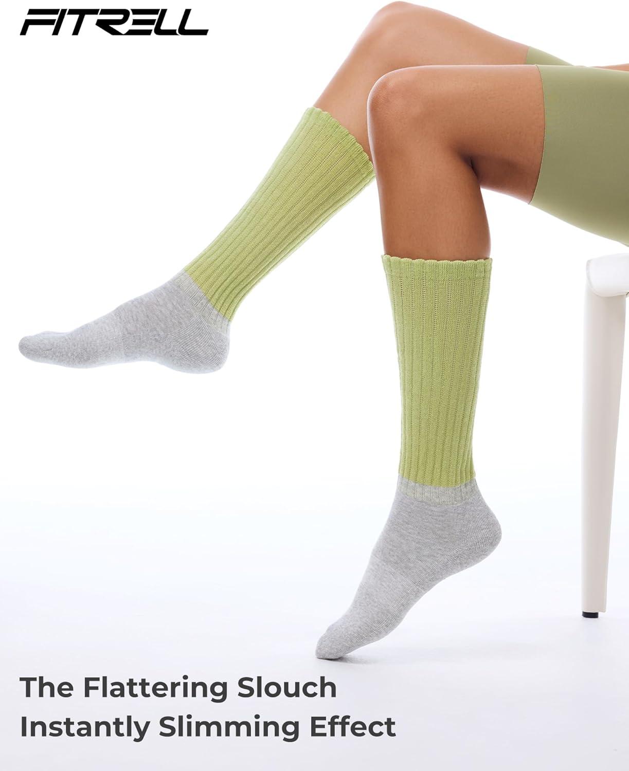 imageFITRELL Slouch Socks for Women 3 Pairs Soft Cotton Knee High Scrunch Tube Boot SocksPurple Greyblack Greygreen Grey