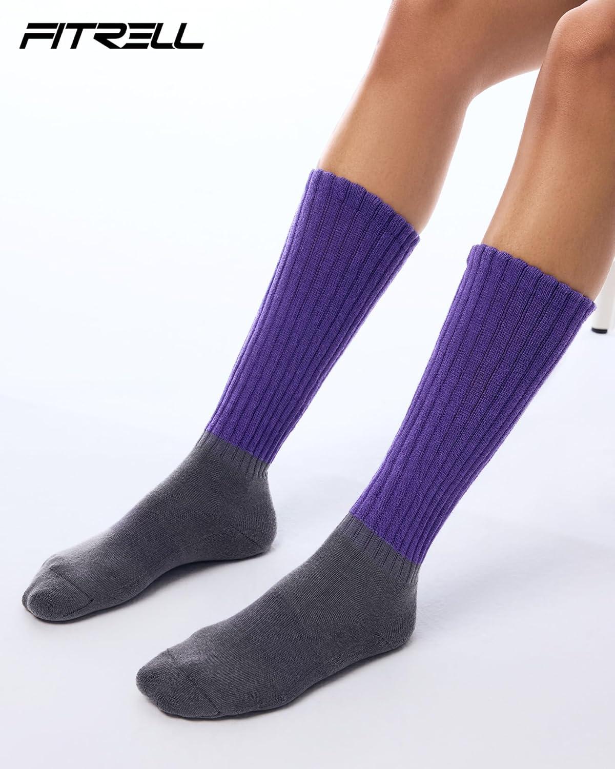 imageFITRELL Slouch Socks for Women 3 Pairs Soft Cotton Knee High Scrunch Tube Boot SocksPurple Greyblack Greygreen Grey