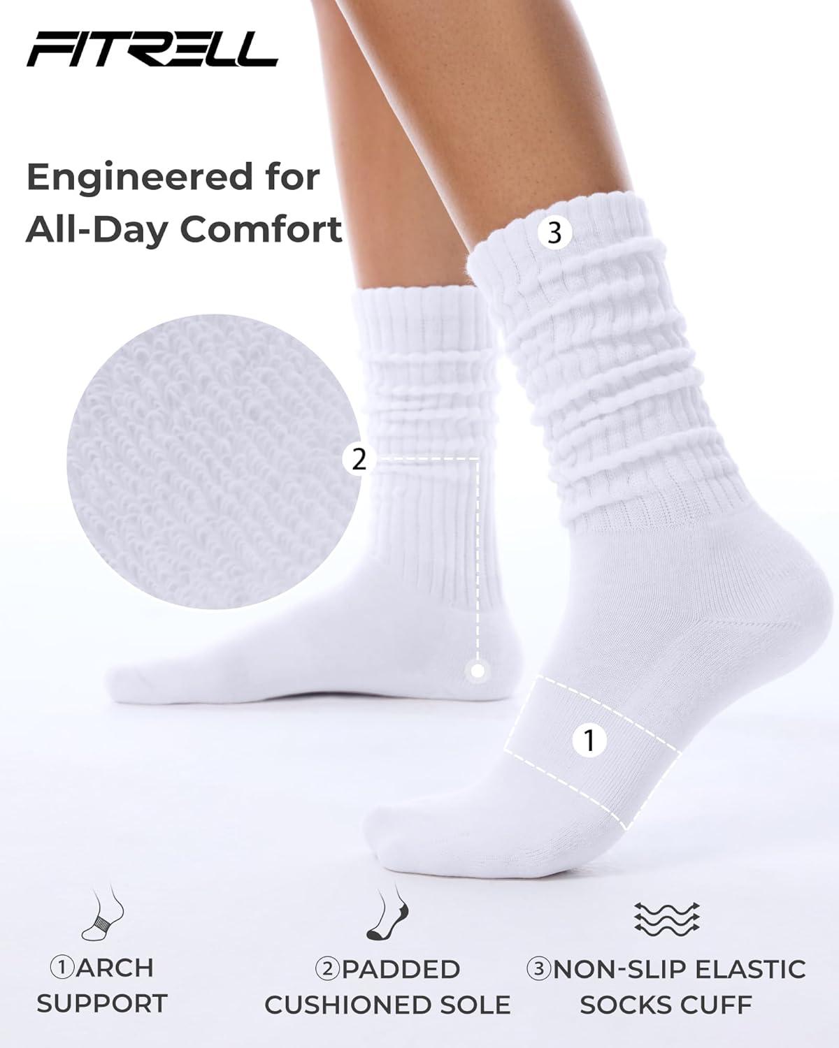 imageFITRELL Slouch Socks for Women 3 Pairs Soft Cotton Knee High Scrunch Tube Boot SocksWhite