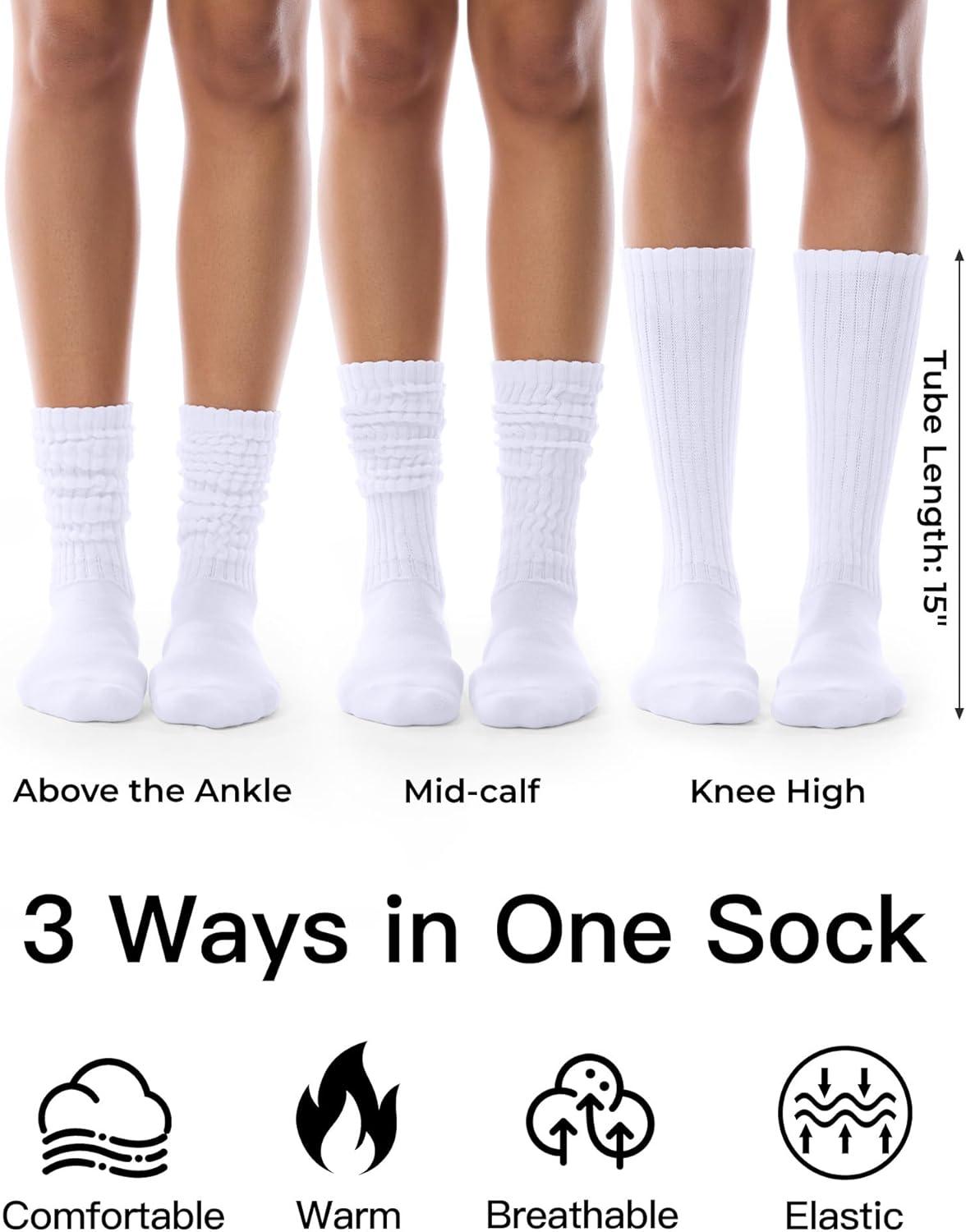 imageFITRELL Slouch Socks for Women 3 Pairs Soft Cotton Knee High Scrunch Tube Boot SocksWhite