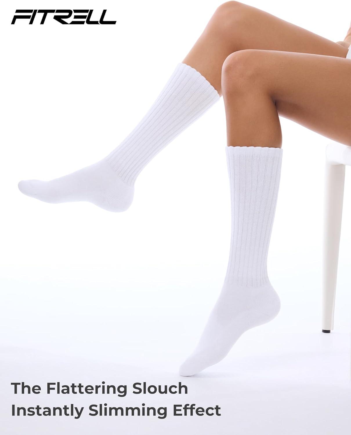 imageFITRELL Slouch Socks for Women 3 Pairs Soft Cotton Knee High Scrunch Tube Boot SocksWhite