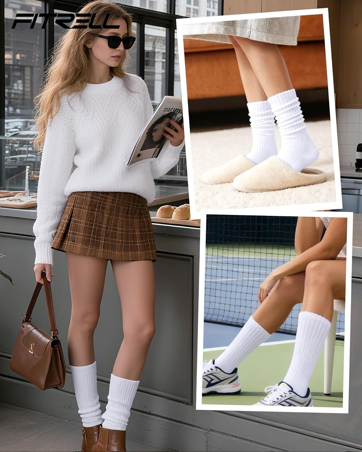 imageFITRELL Slouch Socks for Women 3 Pairs Soft Cotton Knee High Scrunch Tube Boot SocksWhite