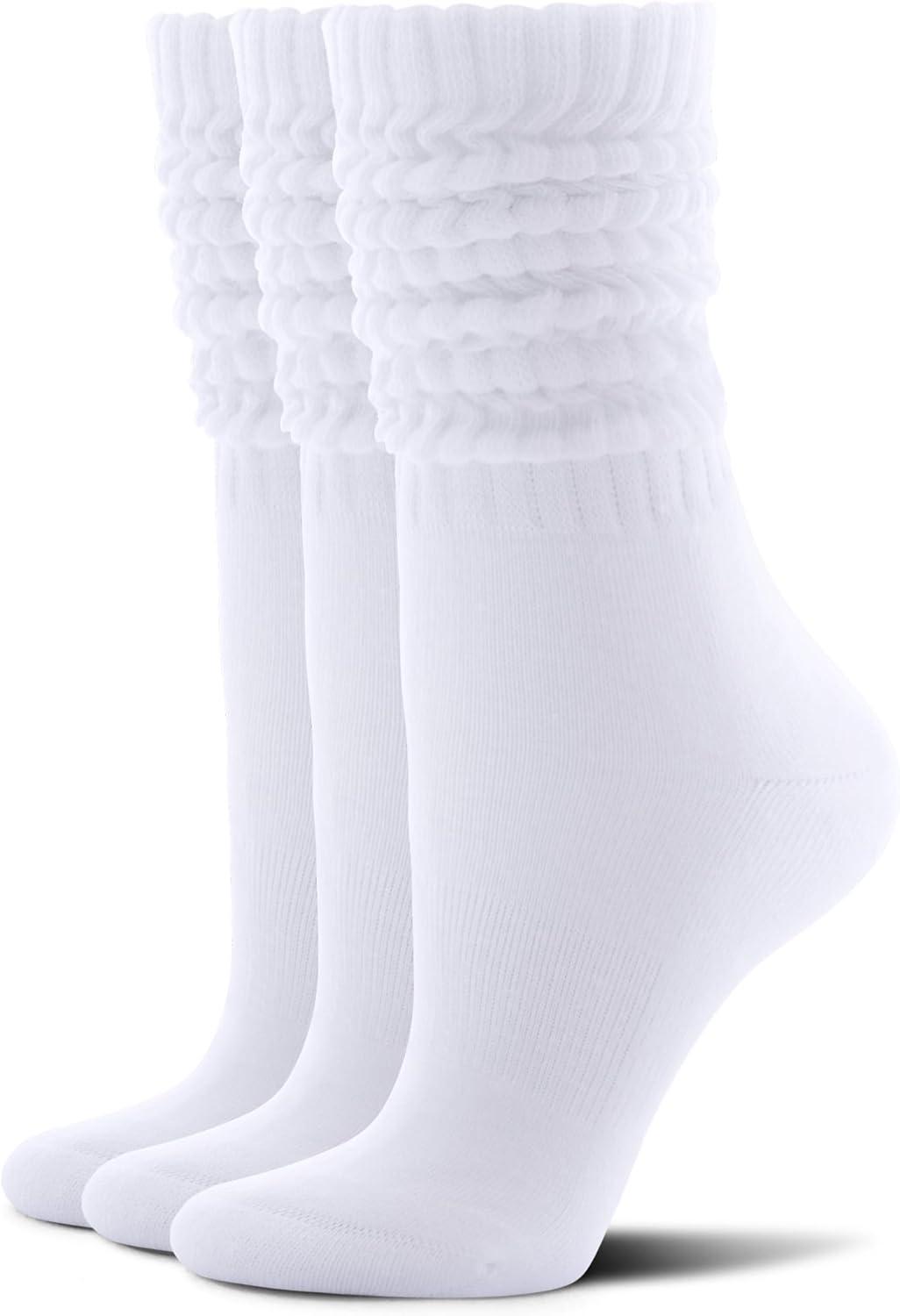 imageFITRELL Slouch Socks for Women 3 Pairs Soft Cotton Knee High Scrunch Tube Boot SocksWhite