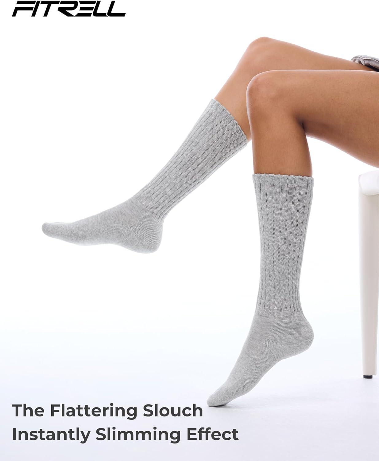 imageFITRELL Slouch Socks for Women 3 Pairs Soft Cotton Knee High Scrunch Tube Boot SocksWhitelight Greyblack