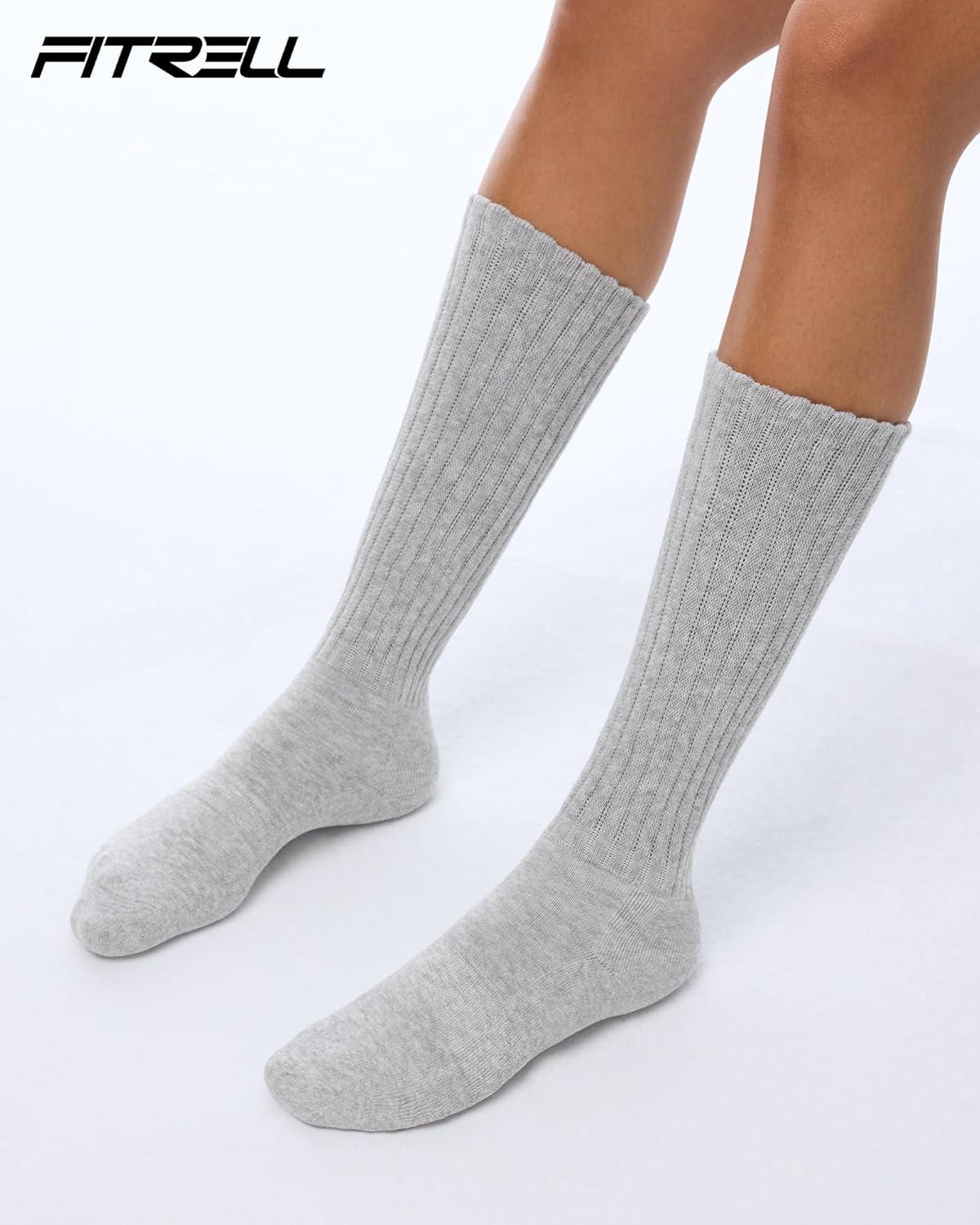 imageFITRELL Slouch Socks for Women 3 Pairs Soft Cotton Knee High Scrunch Tube Boot SocksWhitelight Greyblack