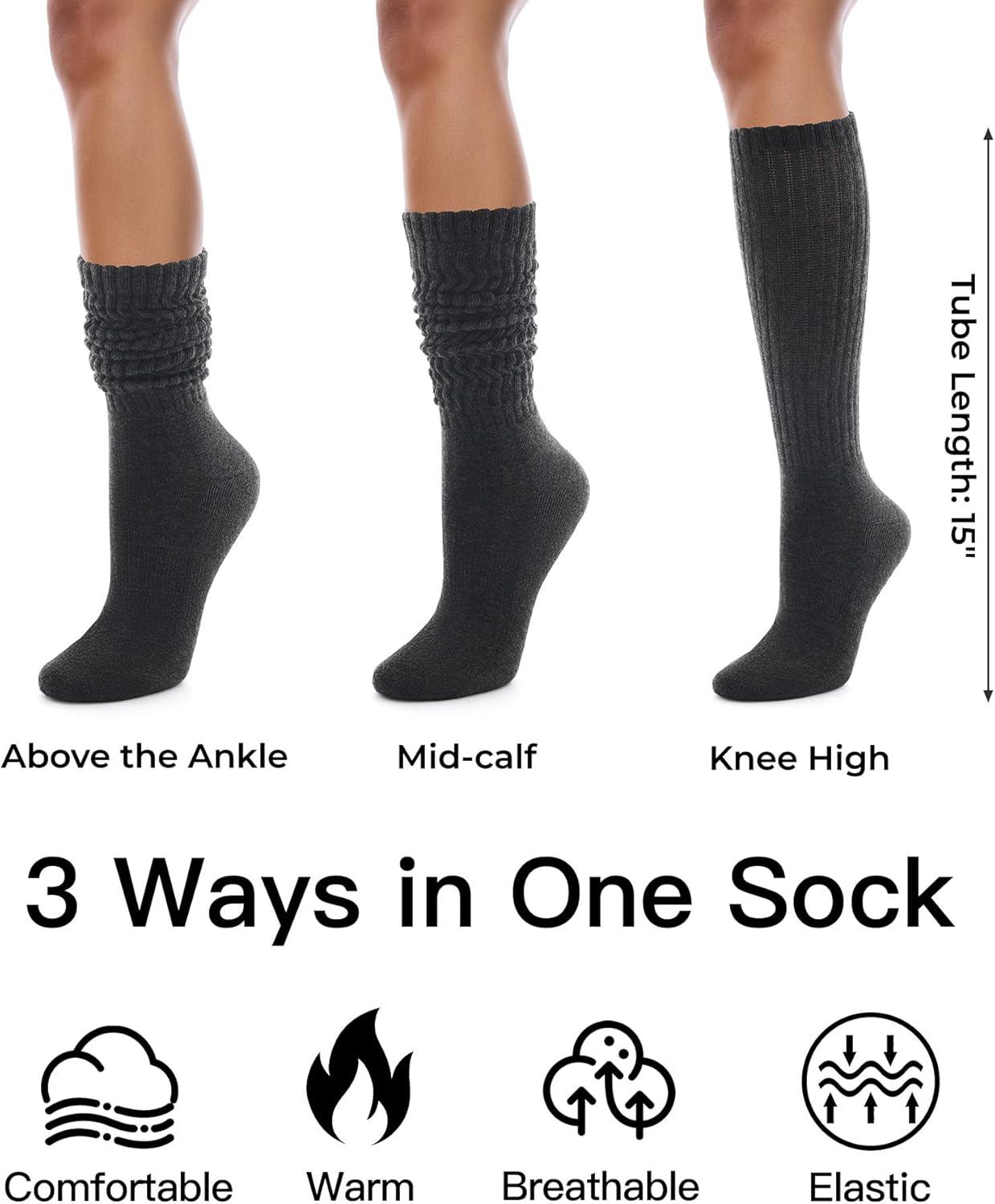 imageFITRELL Slouch Socks for Women 3 Pairs Soft Cotton Knee High Scrunch Tube Boot SocksWhiteolive Greendark Grey