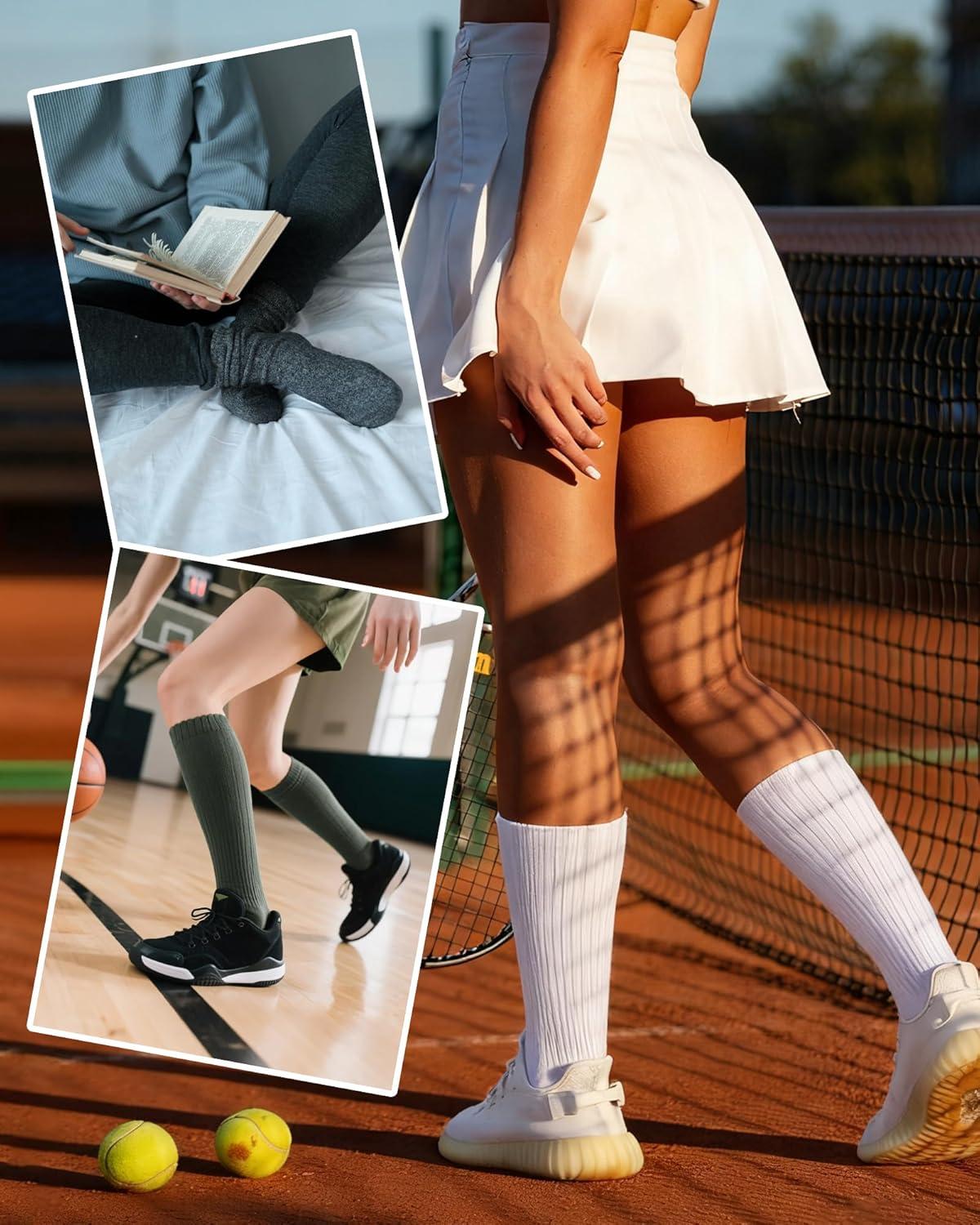 imageFITRELL Slouch Socks for Women 3 Pairs Soft Cotton Knee High Scrunch Tube Boot SocksWhiteolive Greendark Grey