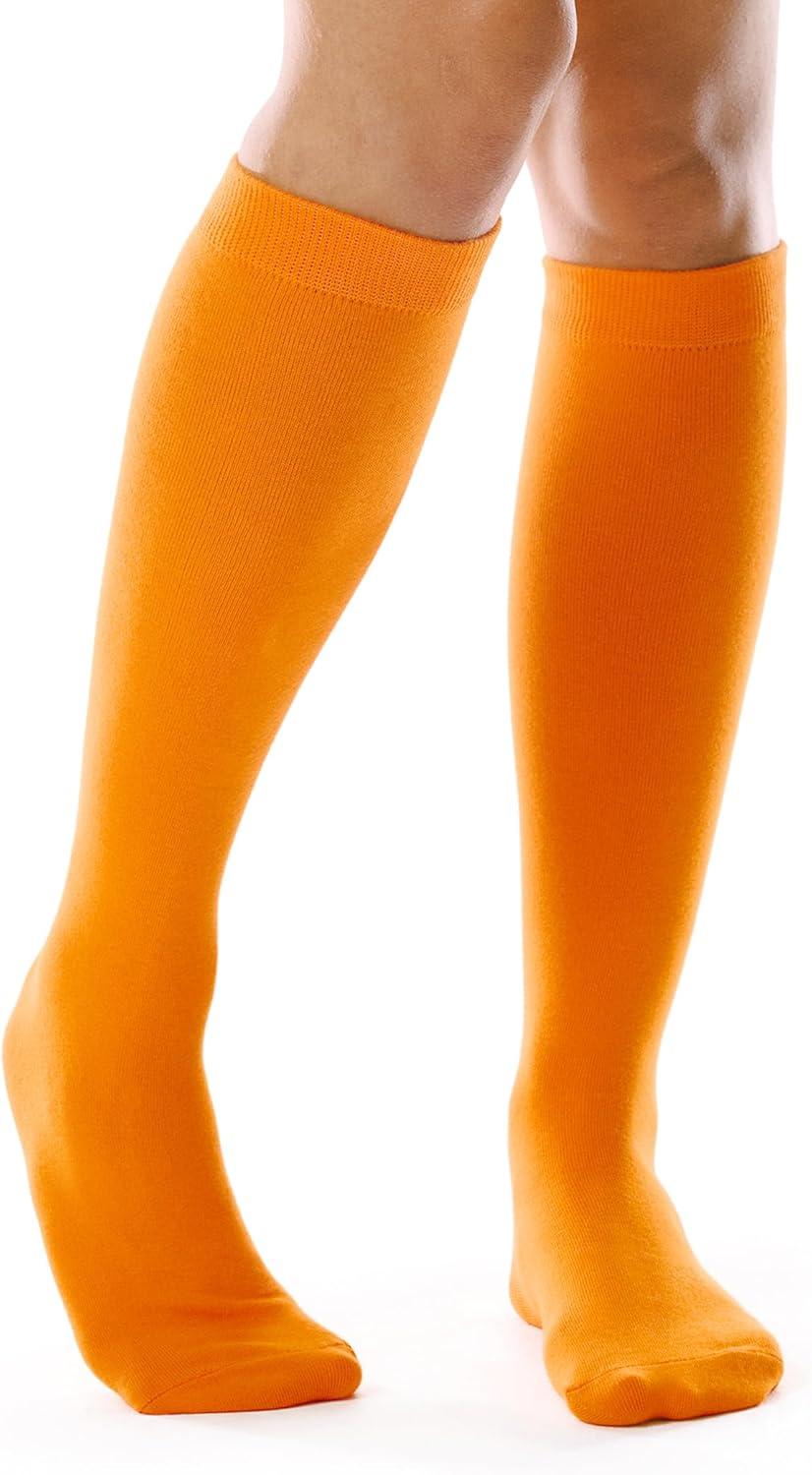 imageFITRELL Womens Knee High Socks Outdoor Sport Athletic Socks Casual Stripe Tube Socks 14 Pack1 Pack Orange