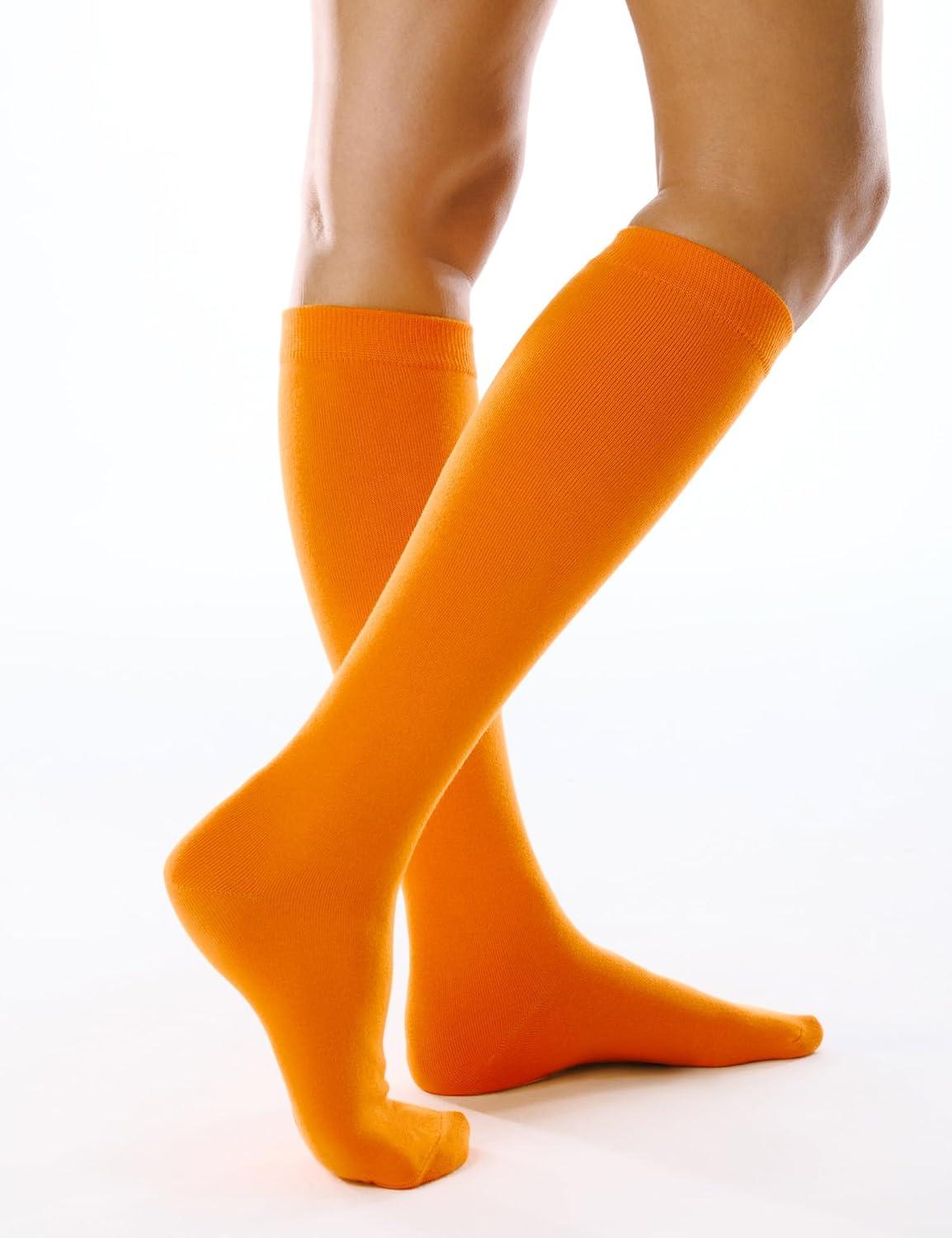 imageFITRELL Womens Knee High Socks Outdoor Sport Athletic Socks Casual Stripe Tube Socks 14 Pack1 Pack Orange