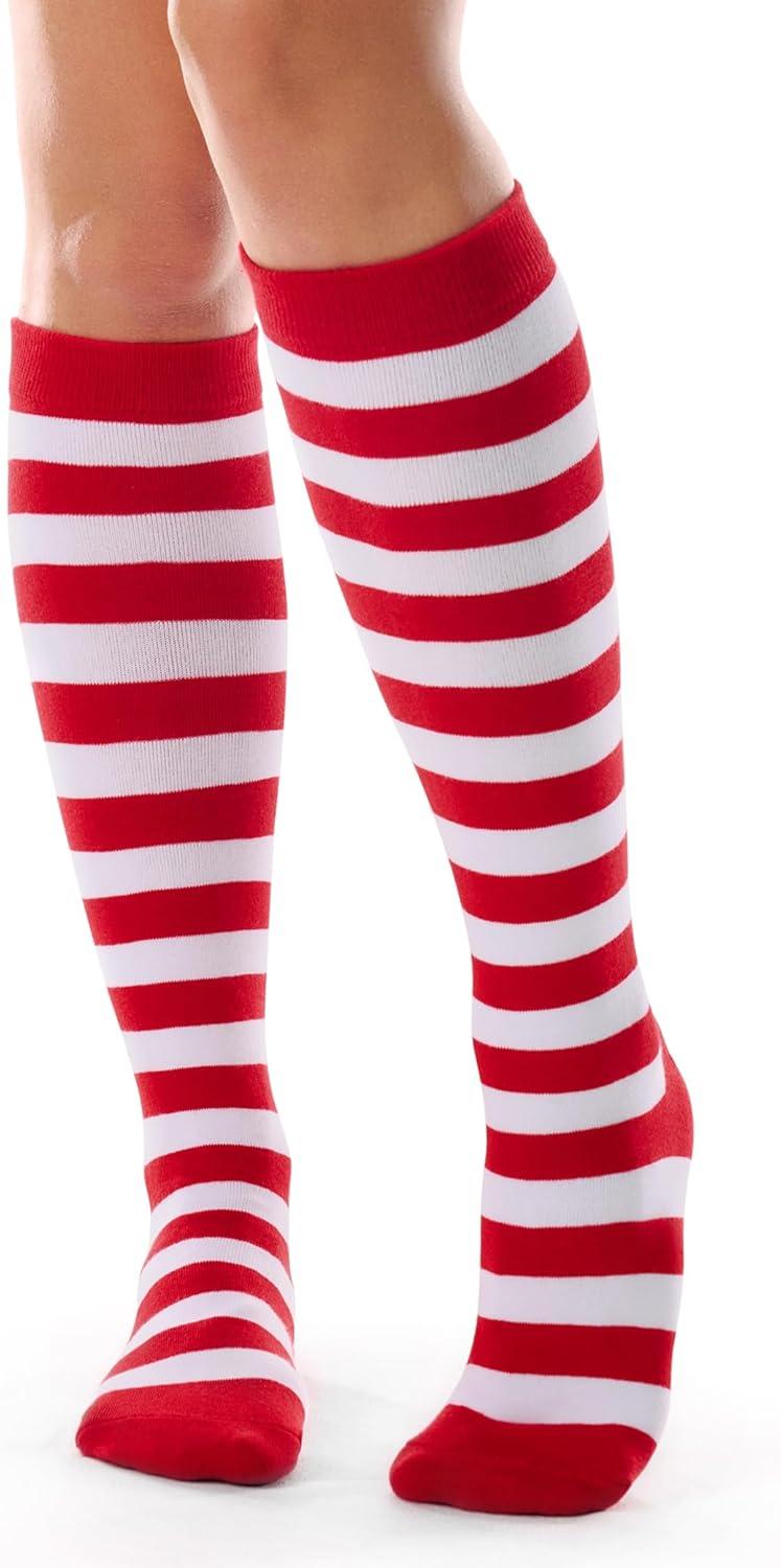 imageFITRELL Womens Knee High Socks Outdoor Sport Athletic Socks Casual Stripe Tube Socks 14 Pack1 Pack Red White Stripes