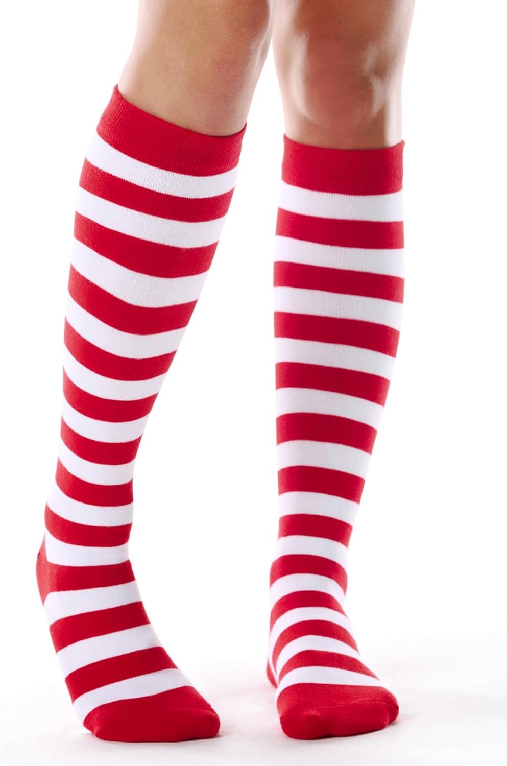 imageFITRELL Womens Knee High Socks Outdoor Sport Athletic Socks Casual Stripe Tube Socks 14 Pack1 Pack Red White Stripes