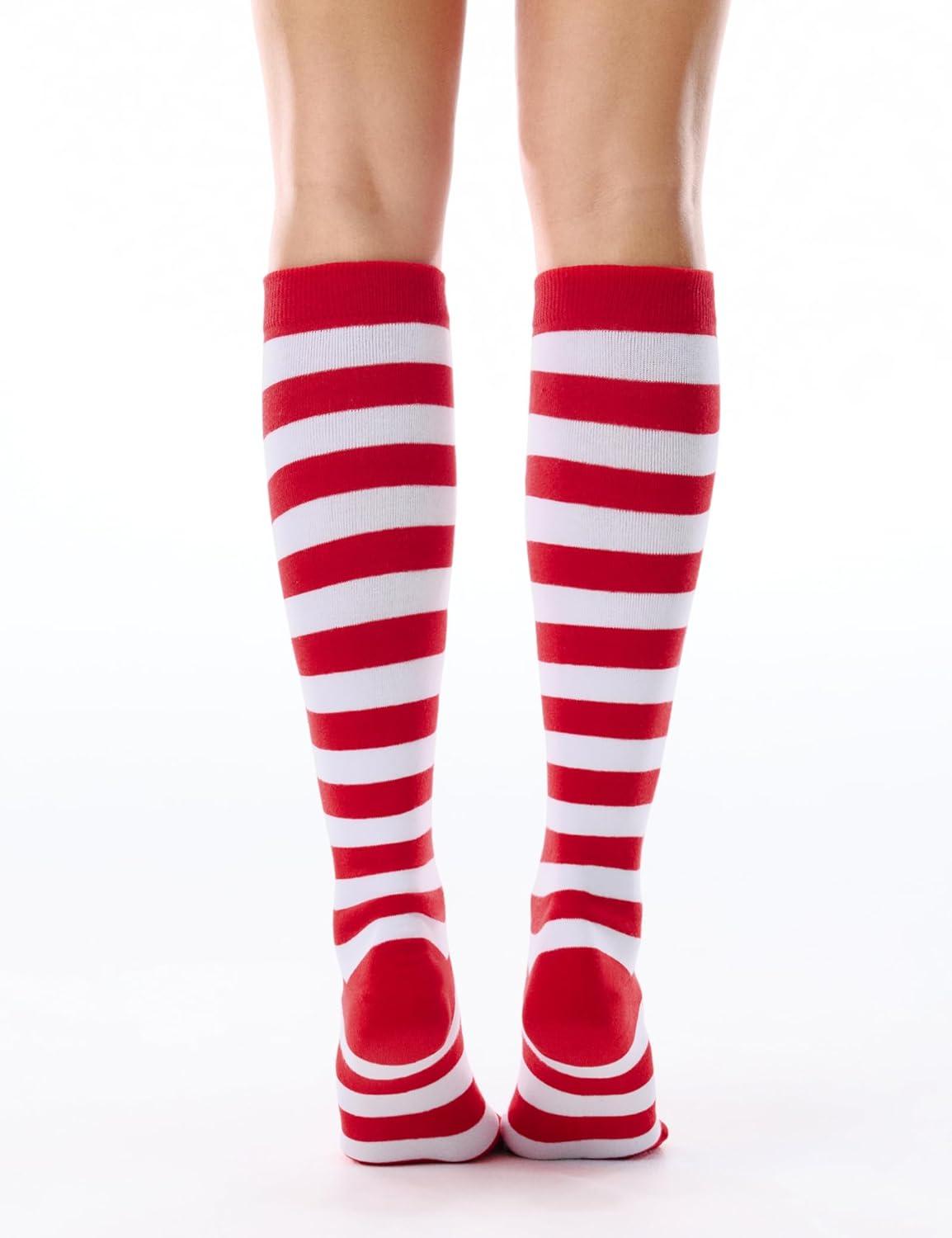 imageFITRELL Womens Knee High Socks Outdoor Sport Athletic Socks Casual Stripe Tube Socks 14 Pack1 Pack Red White Stripes