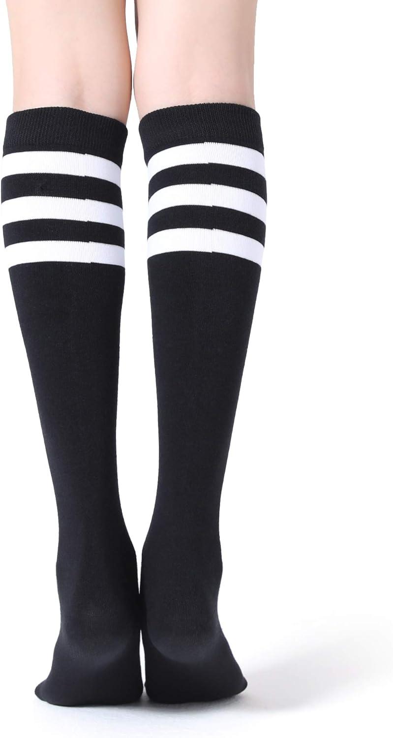 imageFITRELL Womens Knee High Socks Outdoor Sport Athletic Socks Casual Stripe Tube Socks 14 PackBlackwhite