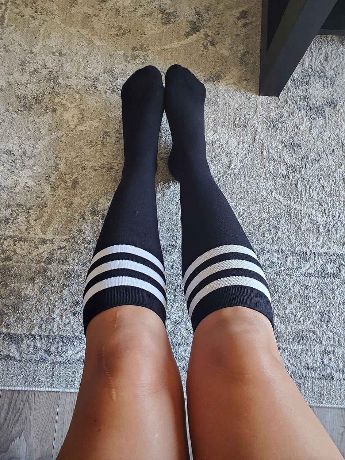 imageFITRELL Womens Knee High Socks Outdoor Sport Athletic Socks Casual Stripe Tube Socks 14 PackBlackwhite