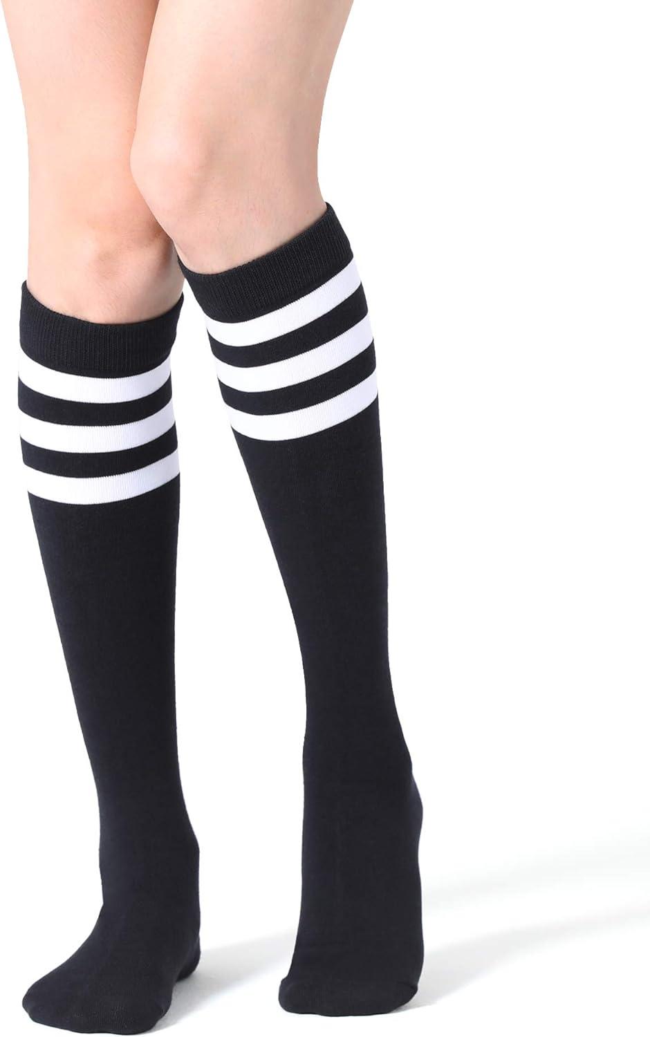 imageFITRELL Womens Knee High Socks Outdoor Sport Athletic Socks Casual Stripe Tube Socks 14 PackBlackwhite