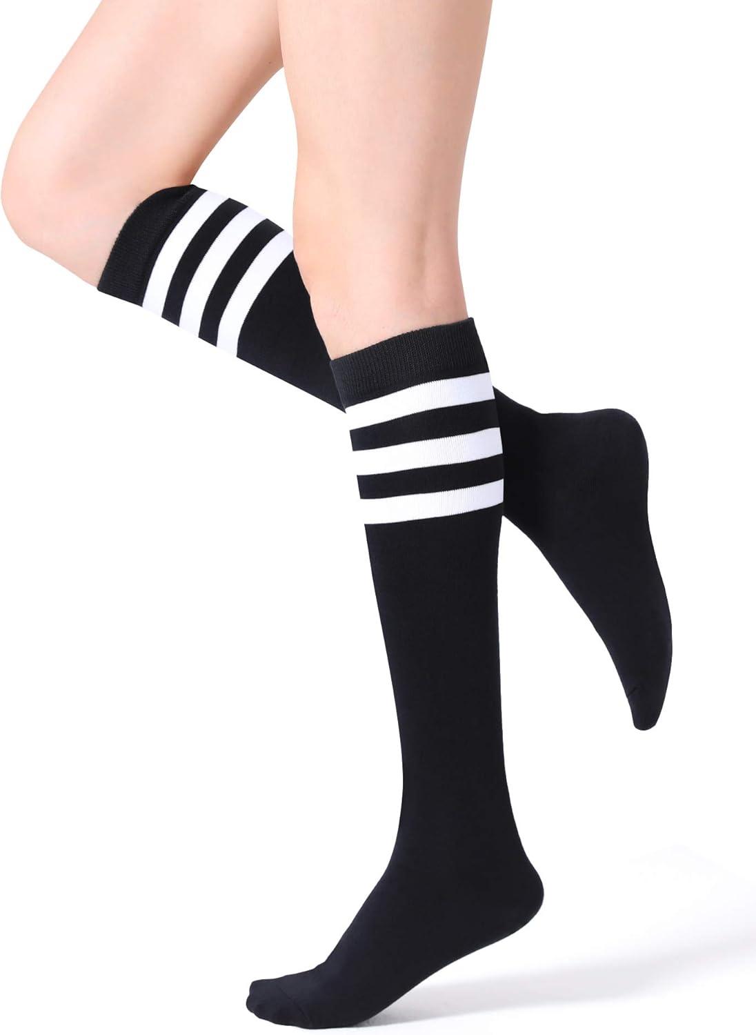 imageFITRELL Womens Knee High Socks Outdoor Sport Athletic Socks Casual Stripe Tube Socks 14 PackBlackwhite