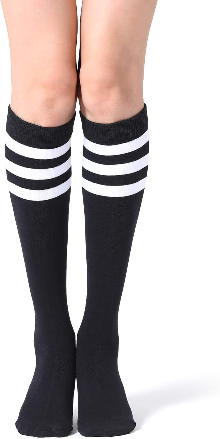 imageFITRELL Womens Knee High Socks Outdoor Sport Athletic Socks Casual Stripe Tube Socks 14 PackBlackwhite