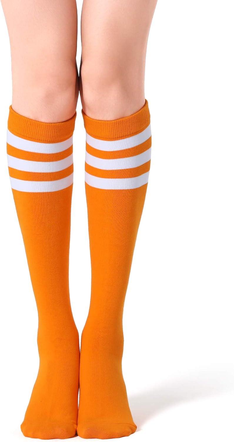 imageFITRELL Womens Knee High Socks Outdoor Sport Athletic Socks Casual Stripe Tube Socks 14 PackOrangewhite