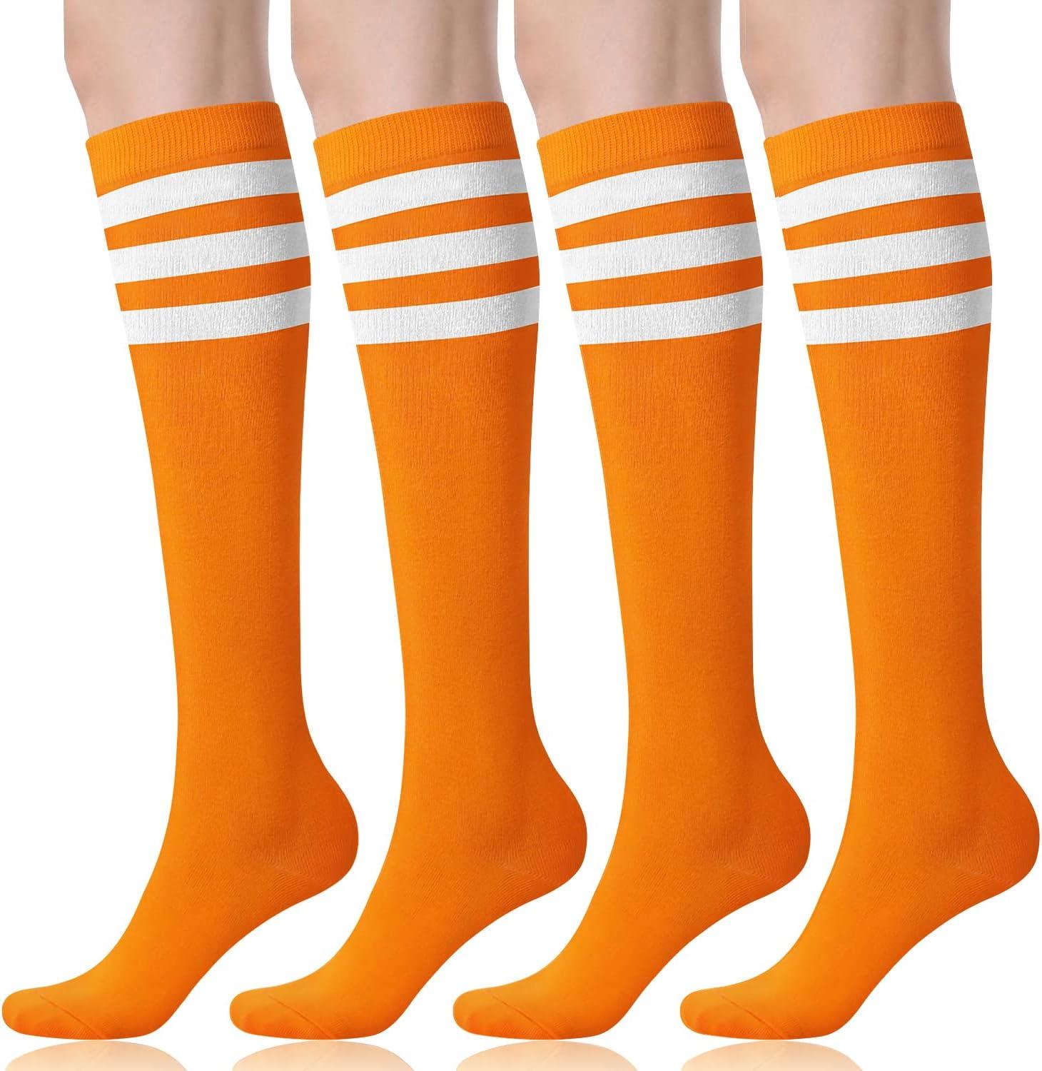 imageFITRELL Womens Knee High Socks Outdoor Sport Athletic Socks Casual Stripe Tube Socks 14 PackOrangewhite
