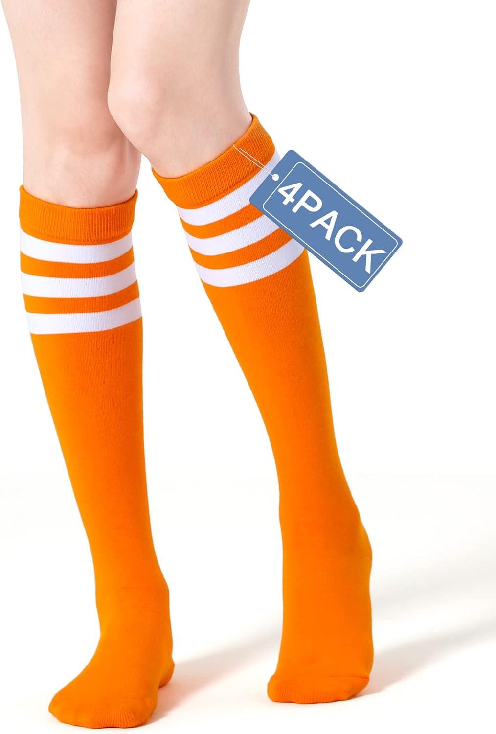 imageFITRELL Womens Knee High Socks Outdoor Sport Athletic Socks Casual Stripe Tube Socks 14 PackOrangewhite