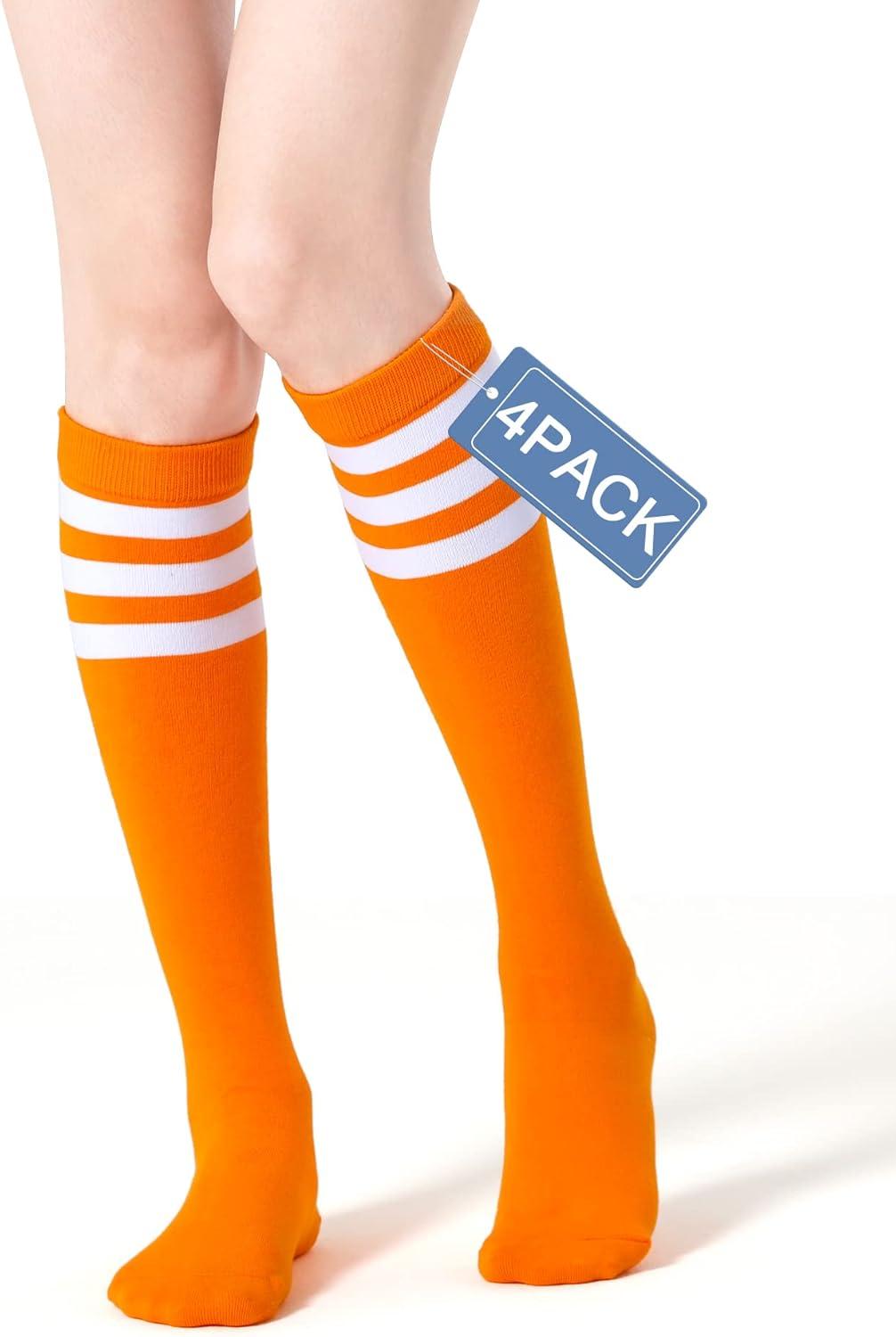 imageFITRELL Womens Knee High Socks Outdoor Sport Athletic Socks Casual Stripe Tube Socks 14 PackOrangewhite