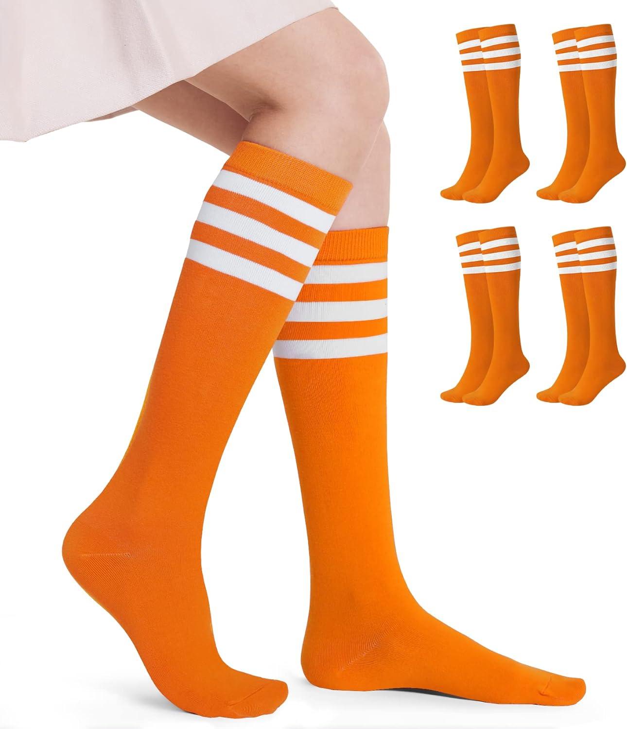 imageFITRELL Womens Knee High Socks Outdoor Sport Athletic Socks Casual Stripe Tube Socks 14 PackOrangewhite