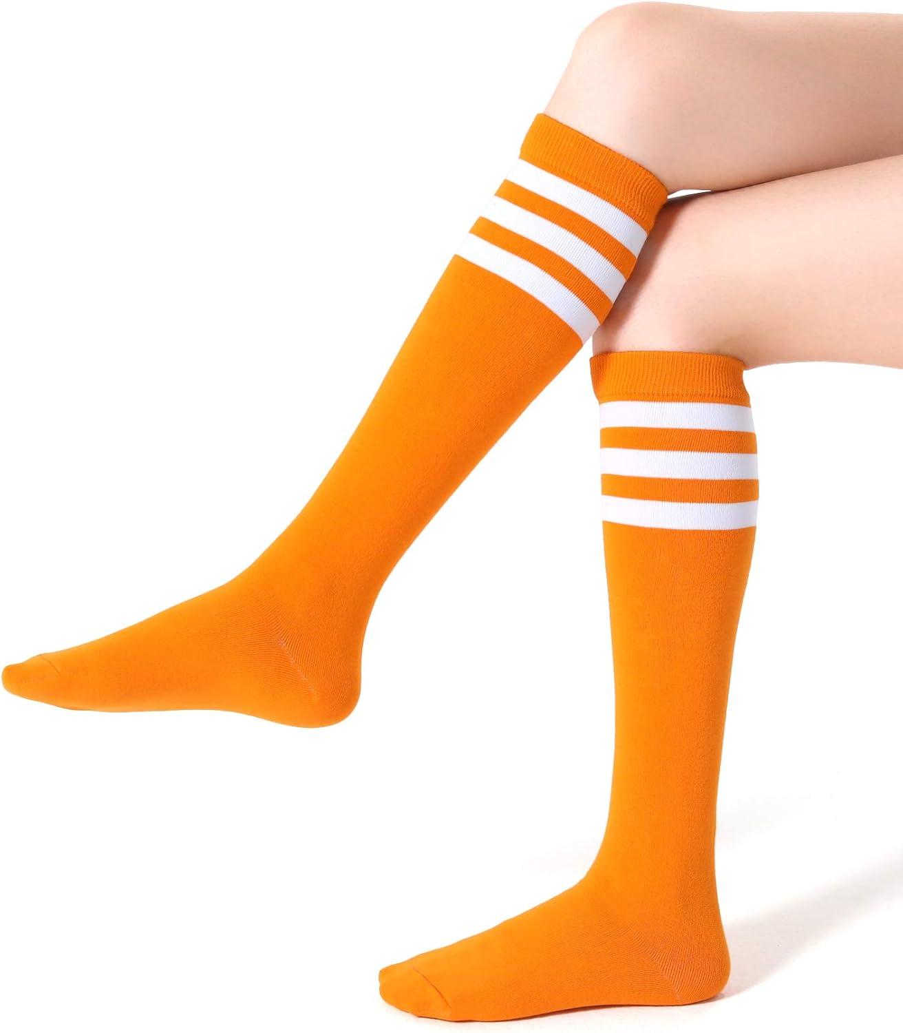imageFITRELL Womens Knee High Socks Outdoor Sport Athletic Socks Casual Stripe Tube Socks 14 PackOrangewhite