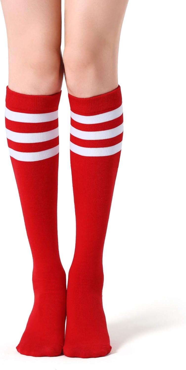 imageFITRELL Womens Knee High Socks Outdoor Sport Athletic Socks Casual Stripe Tube Socks 14 PackRedwhite