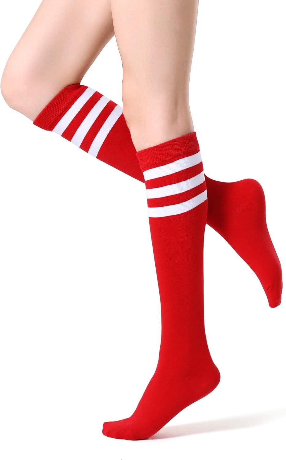 imageFITRELL Womens Knee High Socks Outdoor Sport Athletic Socks Casual Stripe Tube Socks 14 PackRedwhite