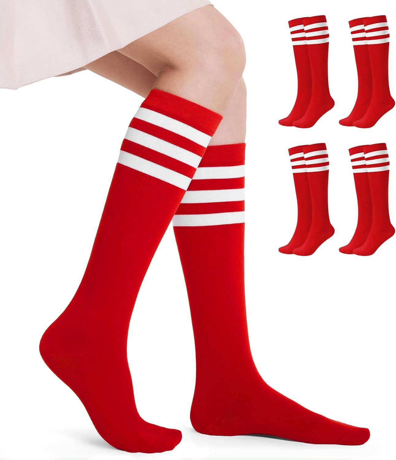 imageFITRELL Womens Knee High Socks Outdoor Sport Athletic Socks Casual Stripe Tube Socks 14 PackRedwhite