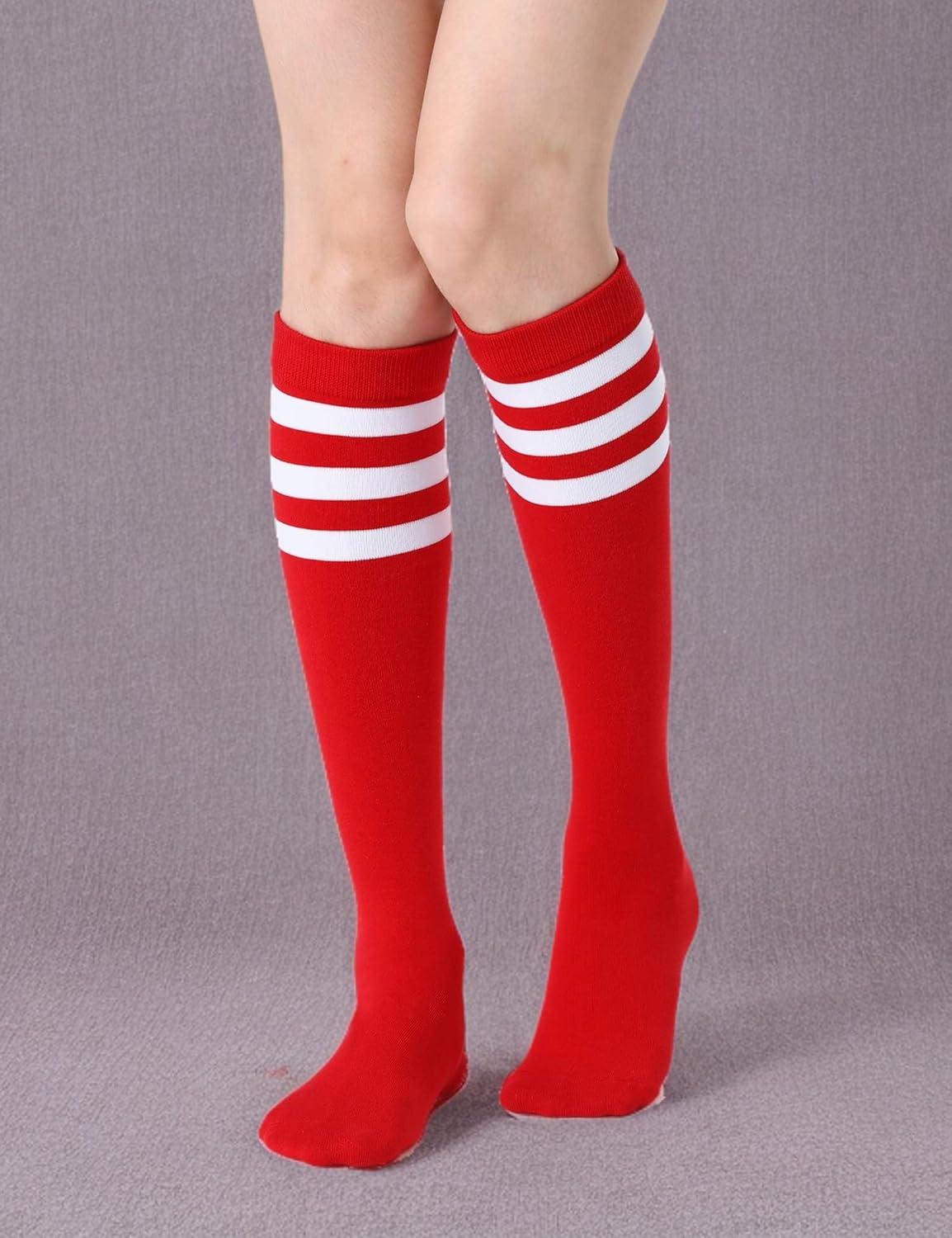 imageFITRELL Womens Knee High Socks Outdoor Sport Athletic Socks Casual Stripe Tube Socks 14 PackRedwhite