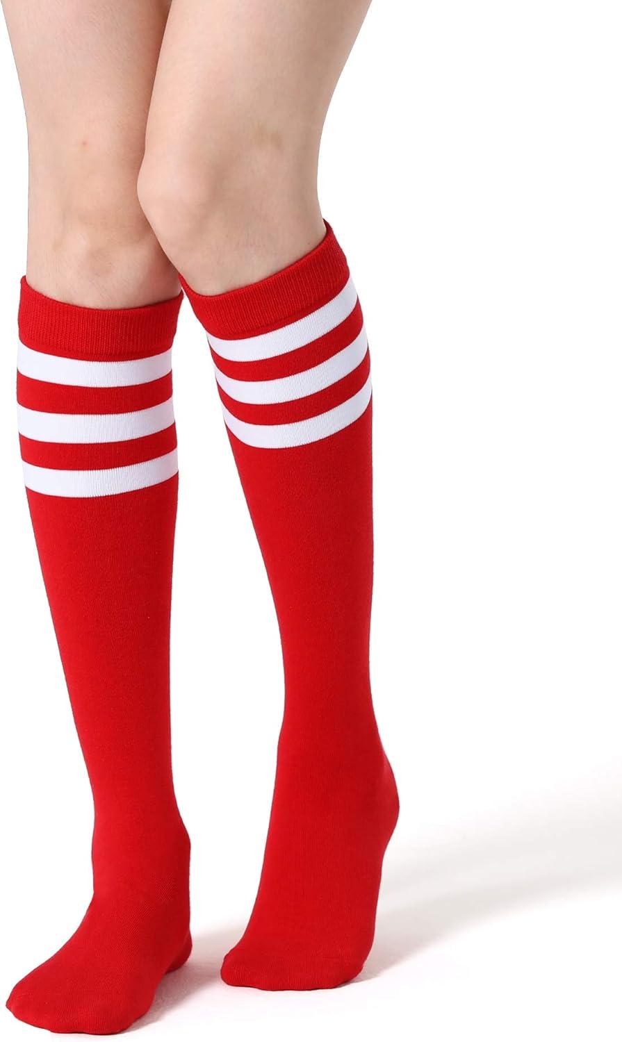 imageFITRELL Womens Knee High Socks Outdoor Sport Athletic Socks Casual Stripe Tube Socks 14 PackRedwhite