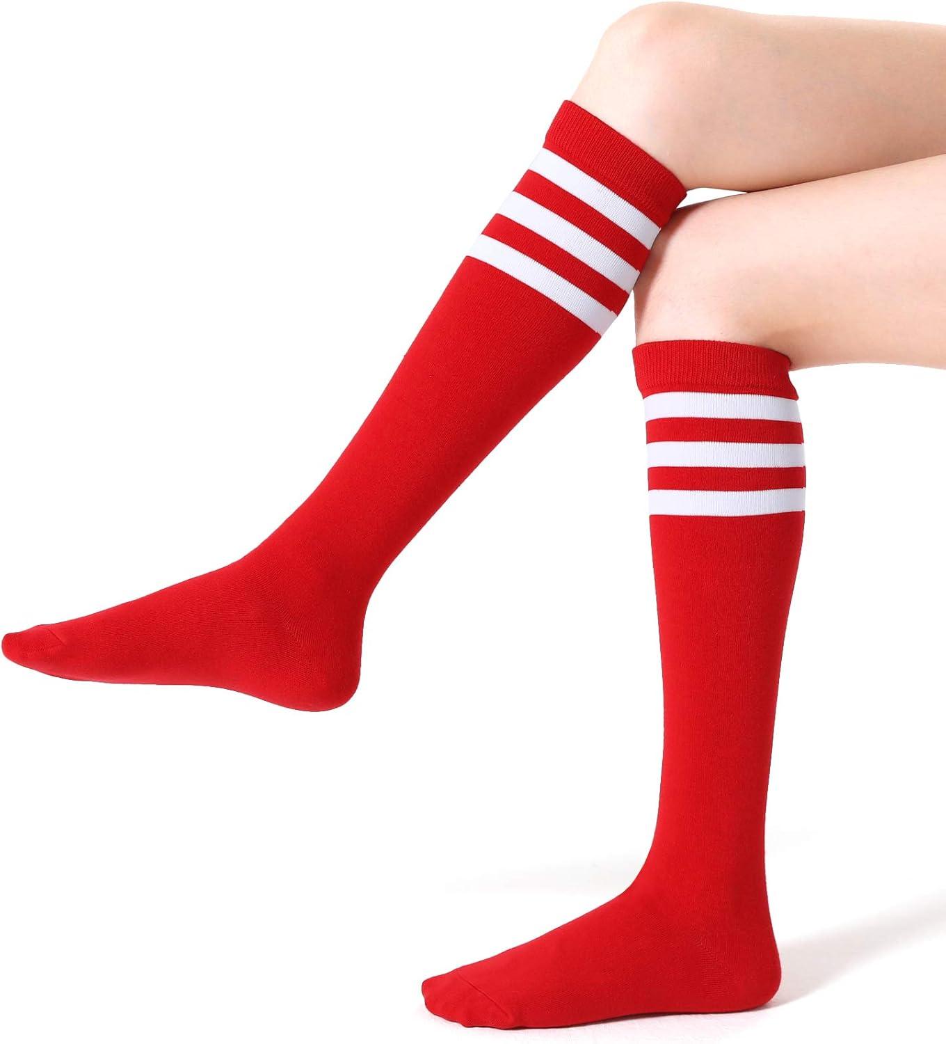 imageFITRELL Womens Knee High Socks Outdoor Sport Athletic Socks Casual Stripe Tube Socks 14 PackRedwhite
