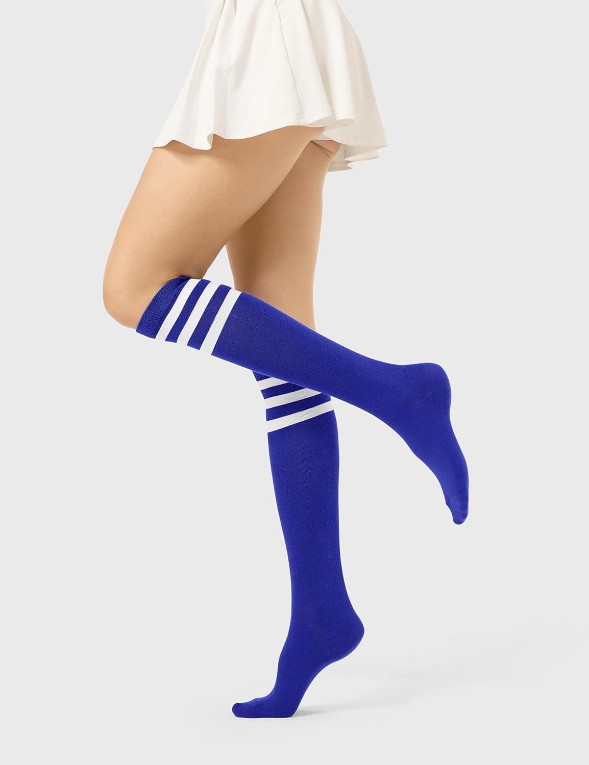imageFITRELL Womens Knee High Socks Outdoor Sport Athletic Socks Casual Stripe Tube Socks 14 PackRoyal Blue