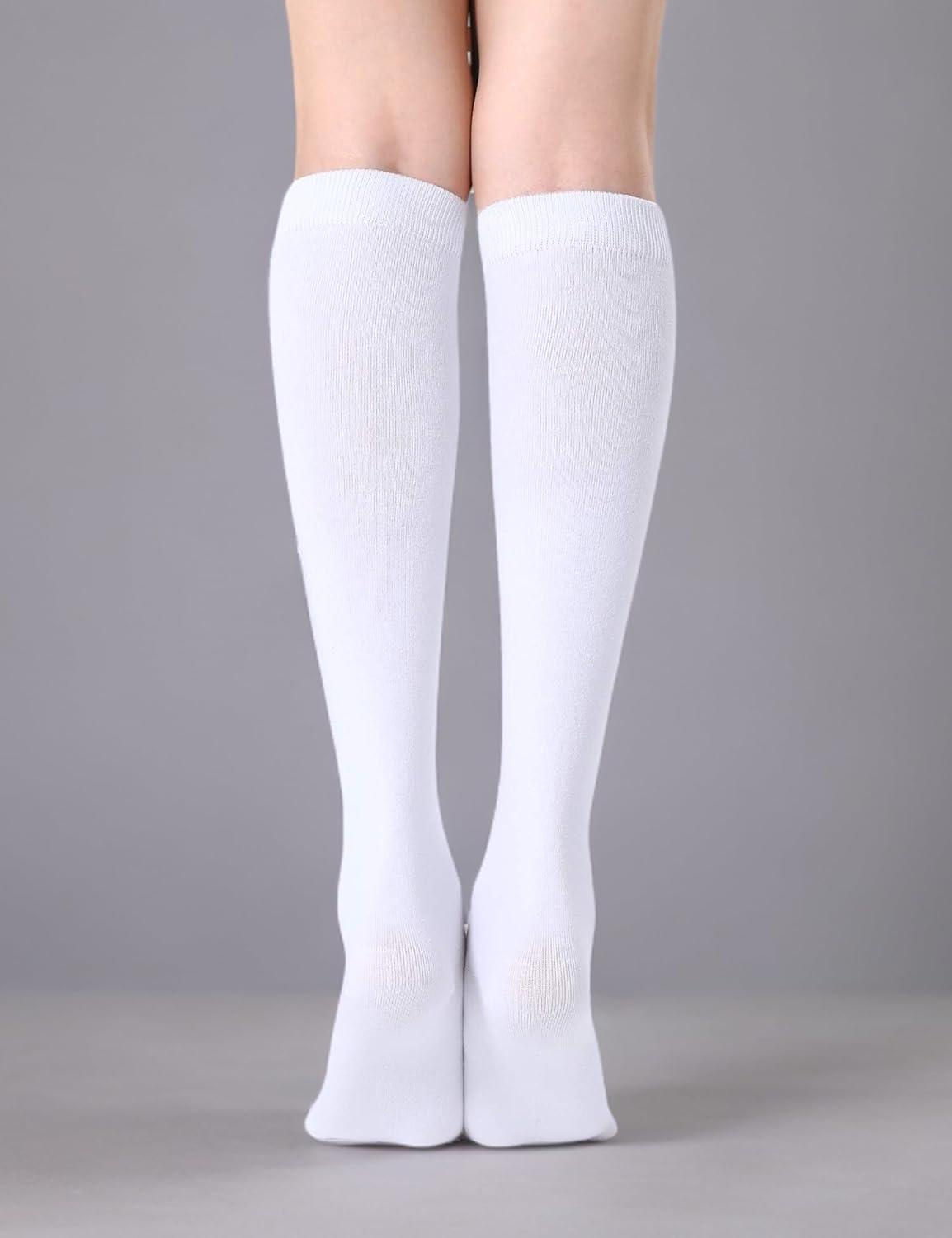 imageFITRELL Womens Knee High Socks Outdoor Sport Athletic Socks Casual Stripe Tube Socks 14 PackWhite