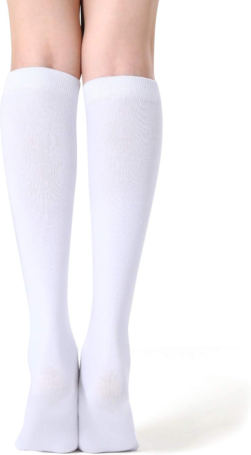 imageFITRELL Womens Knee High Socks Outdoor Sport Athletic Socks Casual Stripe Tube Socks 14 PackWhite