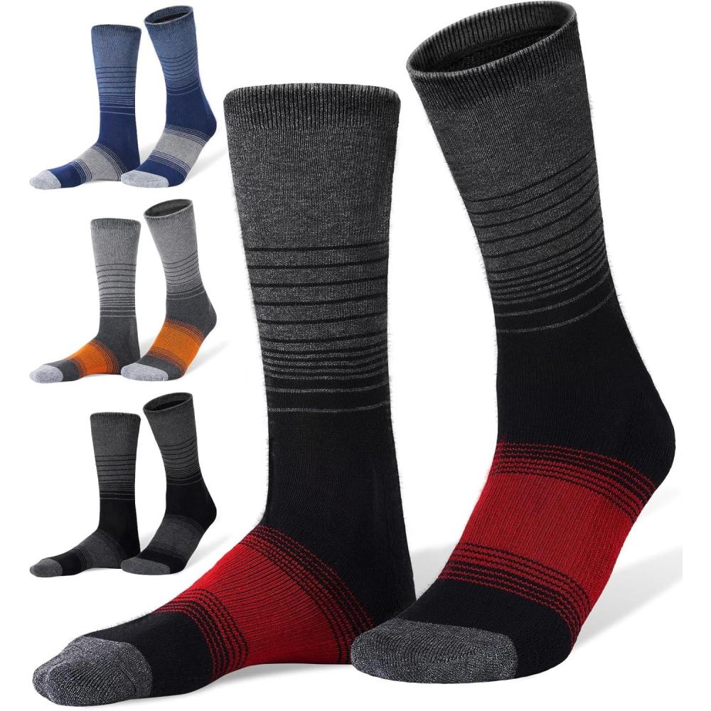 imageFITRELL 4 Pack Mens Merino Wool Hiking Socks Wicking Cushioned Warm Thermal Lightweight Boot Crew Dress SocksBlack1red1orange1navy Blue1