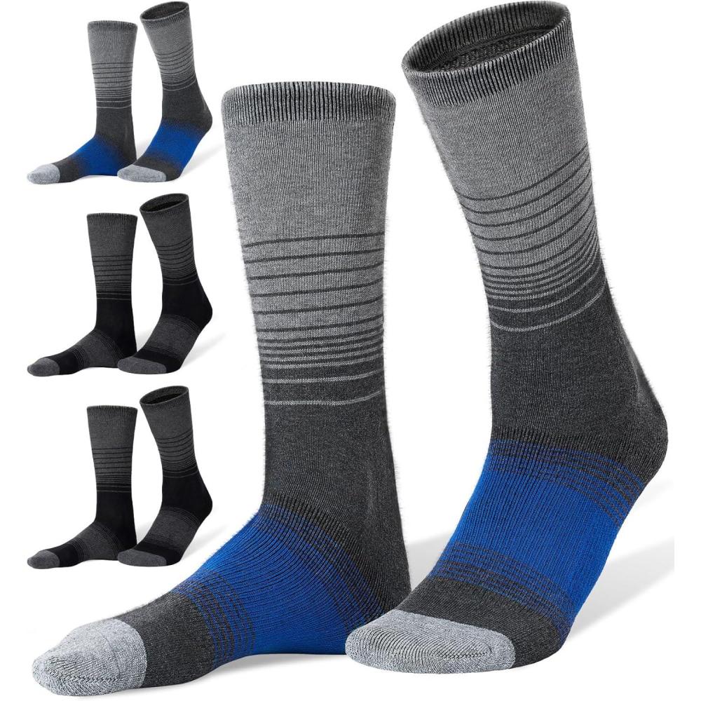 imageFITRELL 4 Pack Mens Merino Wool Hiking Socks Wicking Cushioned Warm Thermal Lightweight Boot Crew Dress SocksBlack2blue2