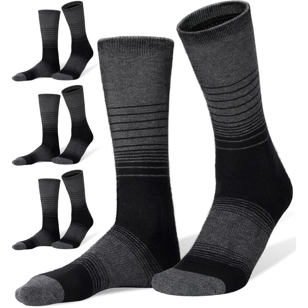 imageFITRELL 4 Pack Mens Merino Wool Hiking Socks Wicking Cushioned Warm Thermal Lightweight Boot Crew Dress SocksBlack4