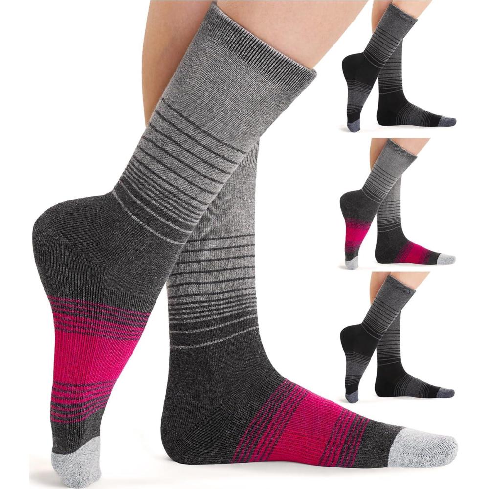 imageFITRELL 4 Pack Womens Merino Wool Hiking Socks Wicking Cushioned Warm Thermal Walking Boot Crew Socks Woollen SocksBlack2  Rose Red2