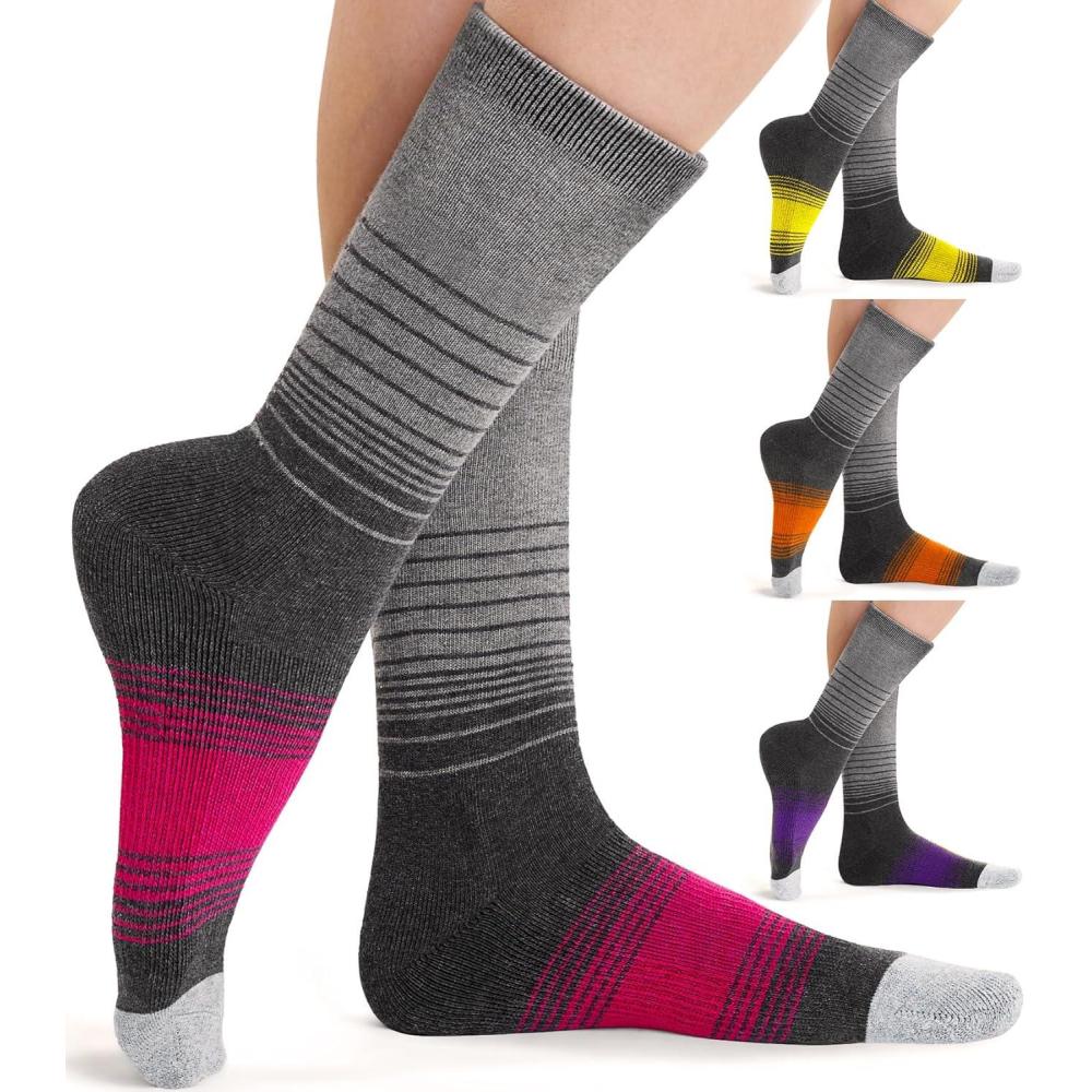 imageFITRELL 4 Pack Womens Merino Wool Hiking Socks Wicking Cushioned Warm Thermal Walking Boot Crew Socks Woollen SocksPinkpurpleyelloworange
