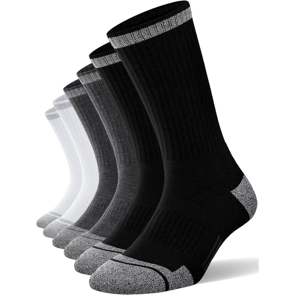 imageFITRELL 6 Pack Mens Athletic Moisture Wicking Crew Socks Cushioned Sport Running Work Boot Socks Size 9121215Black2white2grey2
