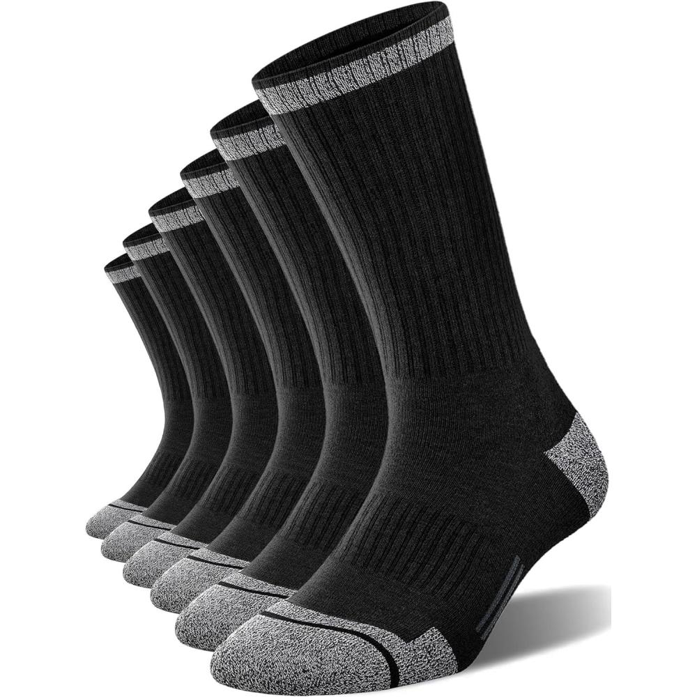imageFITRELL 6 Pack Mens Athletic Moisture Wicking Crew Socks Cushioned Sport Running Work Boot Socks Size 9121215Black6